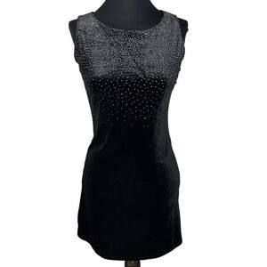 Vintage Sophisticated Miss California Black Velvet Dress Rhinestone Size M USA